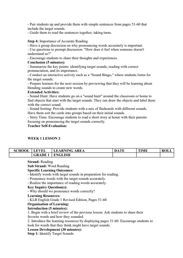 Page 3 – Grade 1 English Lesson Plans Term 2 - KLB Revised Edition – Kenyaplex