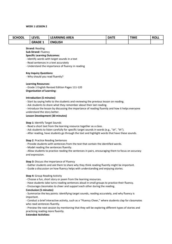Page 2 – Grade 1 English Lesson Plans Term 3  – Kenyaplex
