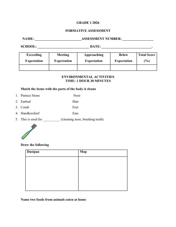 Page 1 – Grade 1 Environmental Activities April 2026 Holiday Assignment – Kenyaplex