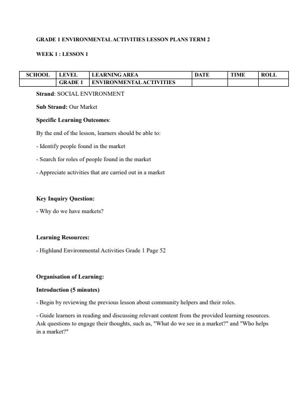 Page 1 – Grade 1 Environmental Activities Lesson Plans Term 2 - Highland – Kenyaplex
