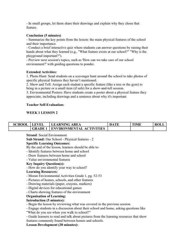 Page 2 – Grade 1 Environmental Activities Lesson Plans Term 2 - Moran – Kenyaplex