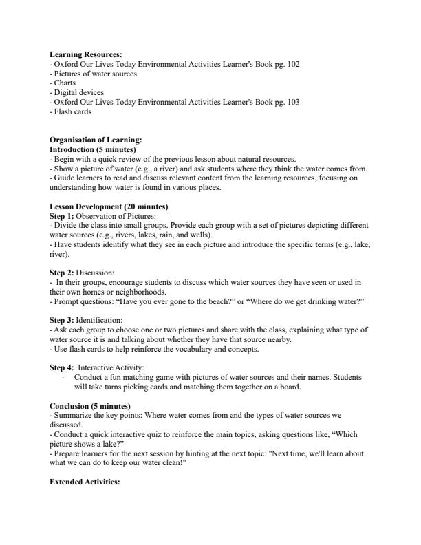 Page 3 – Grade 1 Environmental Activities Lesson Plans Term 3 - Oxford Our Lives Today – Kenyaplex
