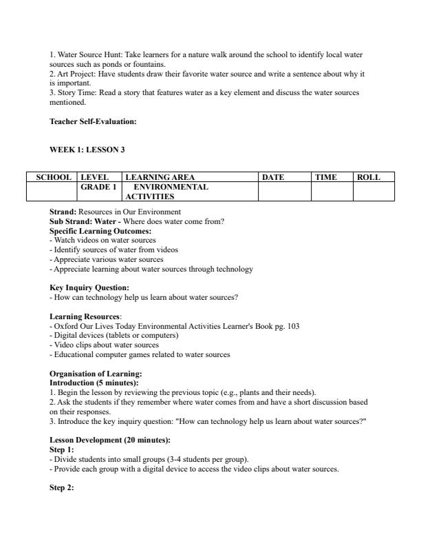 Page 4 – Grade 1 Environmental Activities Lesson Plans Term 3 - Oxford Our Lives Today – Kenyaplex