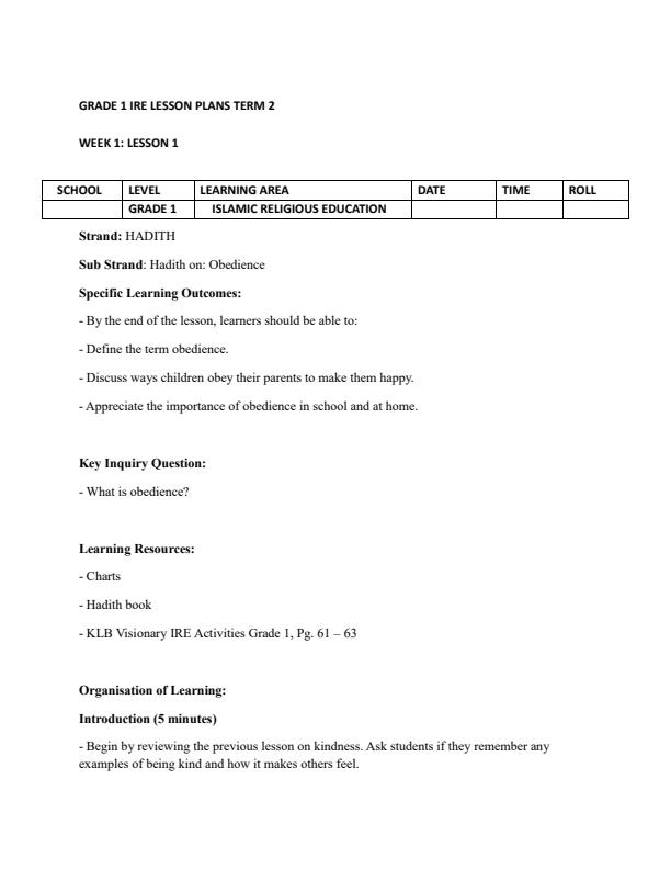Page 1 – Grade 1 IRE Lesson Plans Term 2 – Kenyaplex