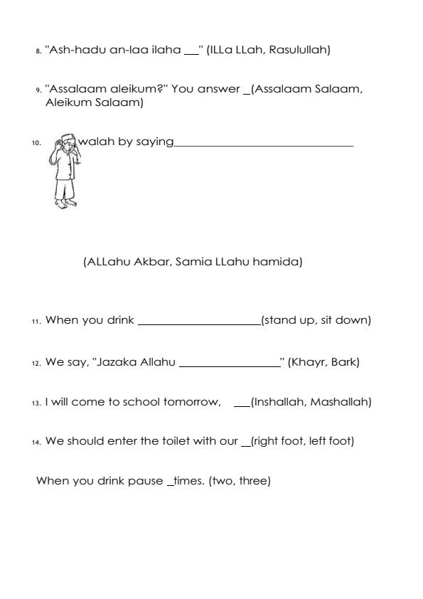 Page 2 – Grade 1 Islamic Religious Education December 2026 Holiday Assignment – Kenyaplex