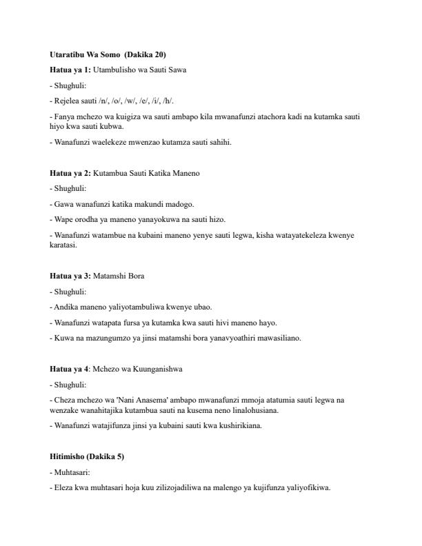 Page 2 – Grade 1 Kiswahili Lesson Plans Term 2 - Toleo Jipya – Kenyaplex