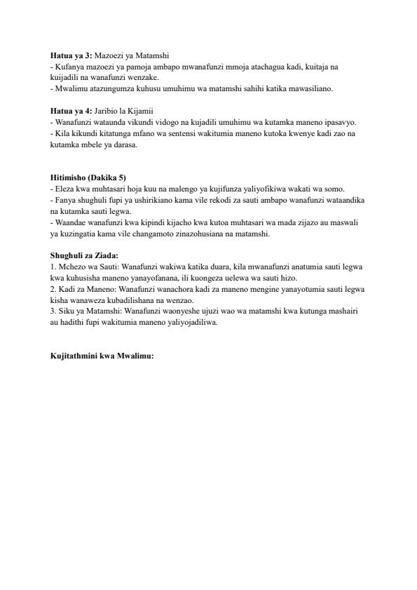 Page 2 – Grade 1 Kiswahili Lesson Plans Term 3 - Mazoezi Ya Lugha Toleo Jipya – Kenyaplex