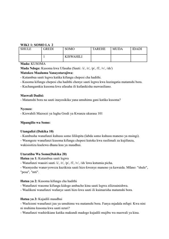 Page 3 – Grade 1 Kiswahili Lesson Plans Term 3 - Mazoezi Ya Lugha Toleo Jipya – Kenyaplex