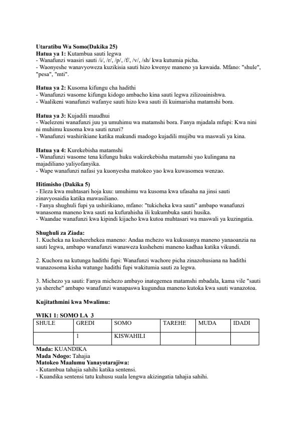 Page 3 – Grade 1 Kiswahili Lesson Plans Term 3  – Kenyaplex