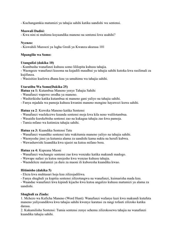 Page 4 – Grade 1 Kiswahili Lesson Plans Term 3  – Kenyaplex