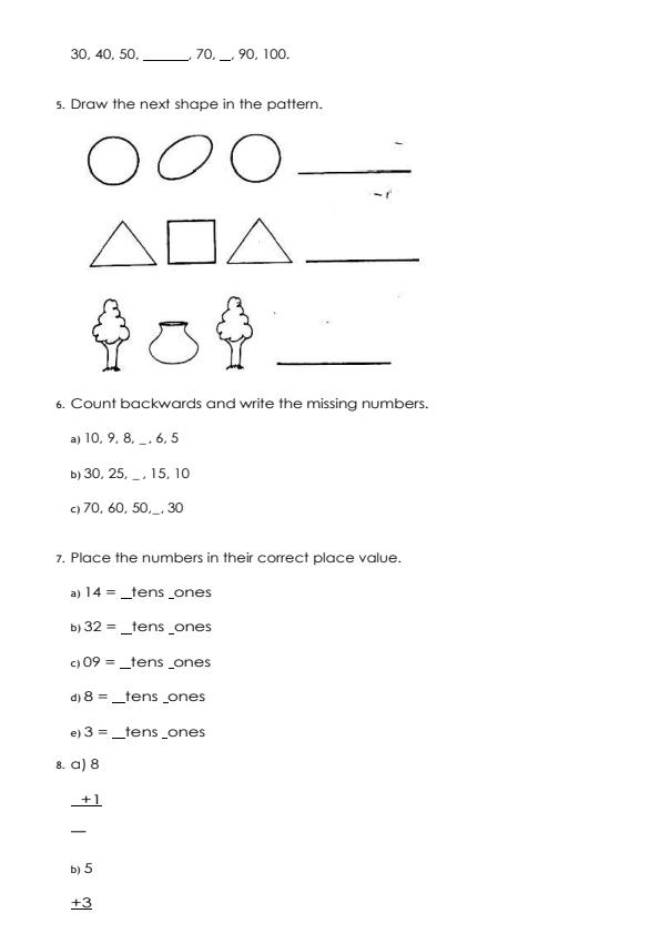 Page 2 – Grade 1 Mathematics Activities August 2026 Holiday Assignment – Kenyaplex