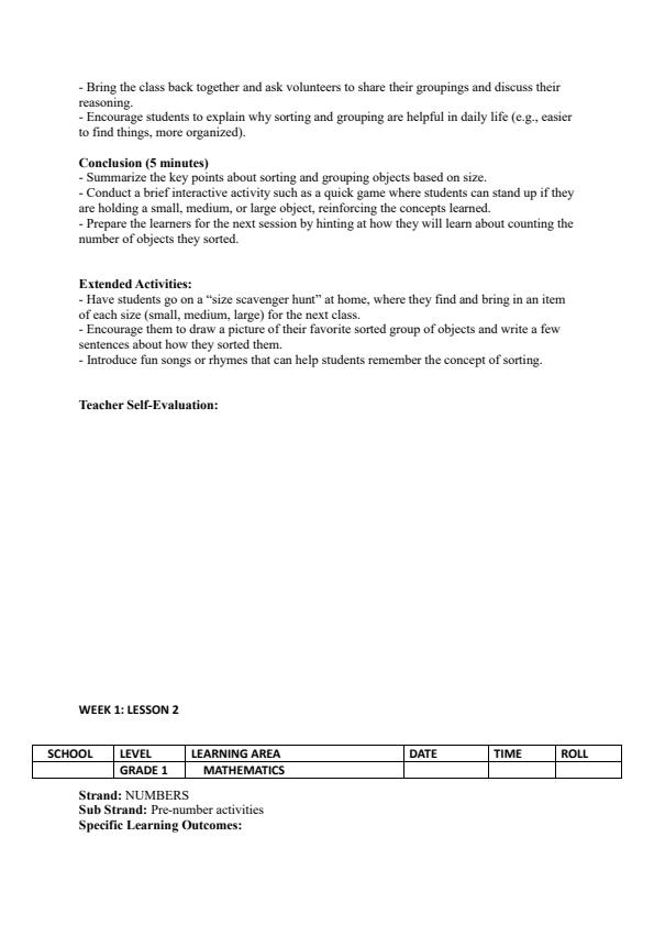 Page 2 – Grade 1 Mathematics Lesson Plans Term 1 - KLB Lower Primary Mathematical Activities – Kenyaplex