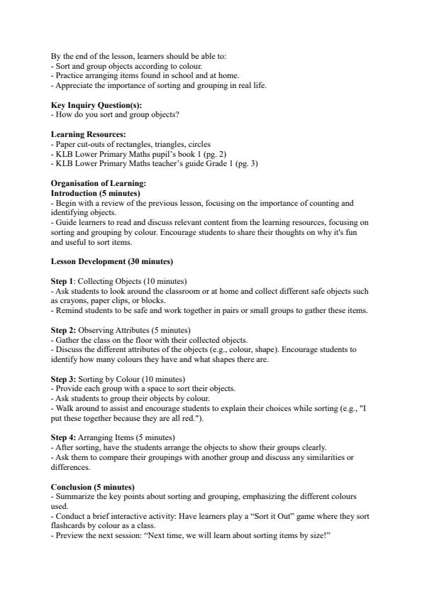 Page 3 – Grade 1 Mathematics Lesson Plans Term 1 - KLB Lower Primary Mathematical Activities – Kenyaplex
