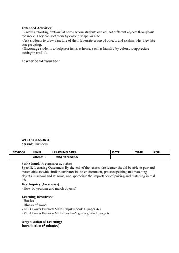 Page 4 – Grade 1 Mathematics Lesson Plans Term 1 - KLB Lower Primary Mathematical Activities – Kenyaplex