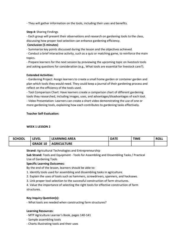Page 2 – Grade 10 Agriculture Lesson Plans Term 3 - MTP – Kenyaplex