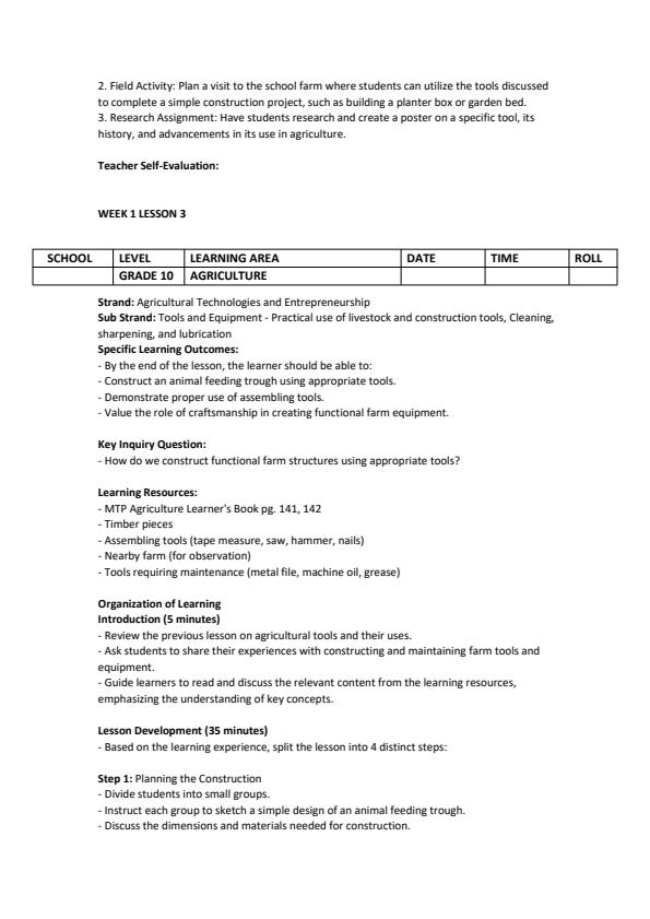 Page 4 – Grade 10 Agriculture Lesson Plans Term 3 - MTP – Kenyaplex