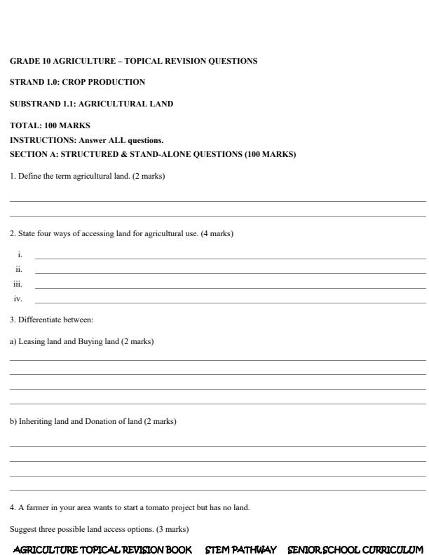 Page 2 – Grade 10 Agriculture Topical Questions – Kenyaplex