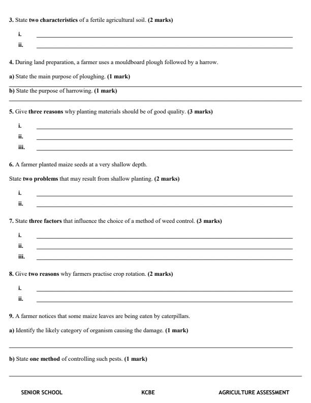 Page 2 – Grade 10 Applied Agriculture December 2026 Holiday Assignment – Kenyaplex