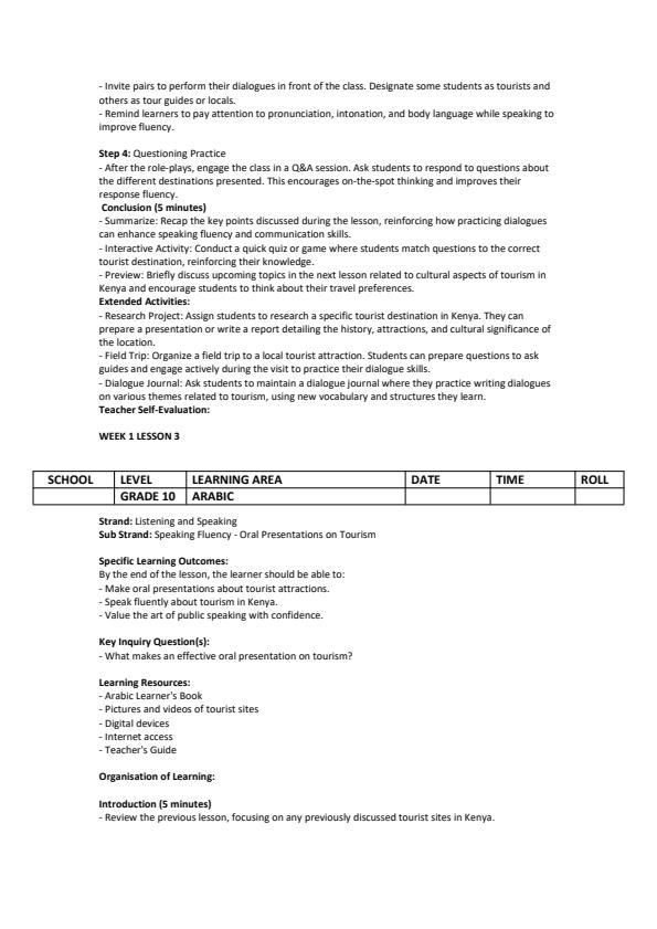 Page 3 – Grade 10 Arabic Lesson Plans Term 2  – Kenyaplex