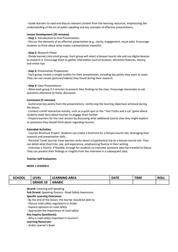 Page 4 – Grade 10 Arabic Lesson Plans Term 2  – Kenyaplex
