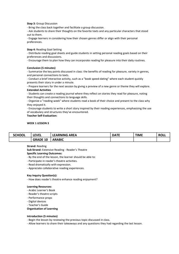 Page 3 – Grade 10 Arabic Lesson Plans Term 3  – Kenyaplex