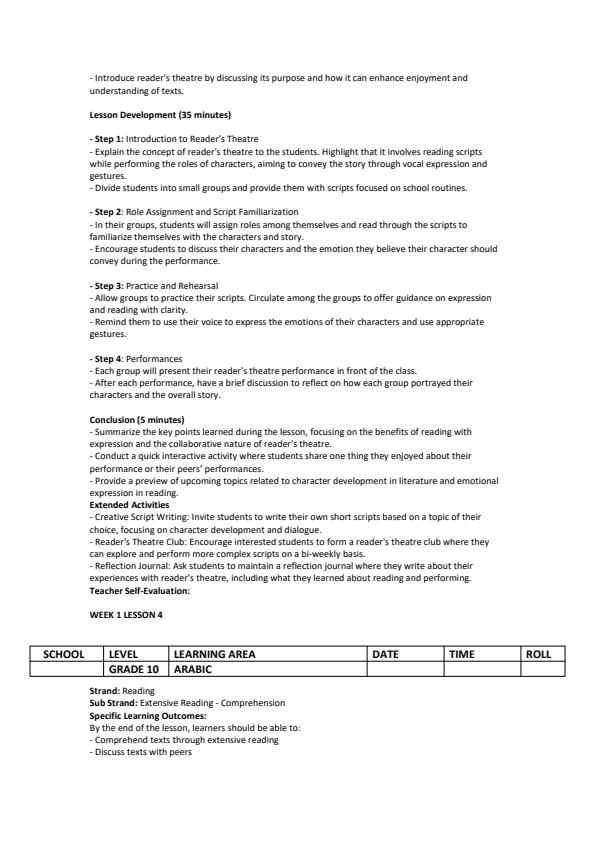 Page 4 – Grade 10 Arabic Lesson Plans Term 3  – Kenyaplex