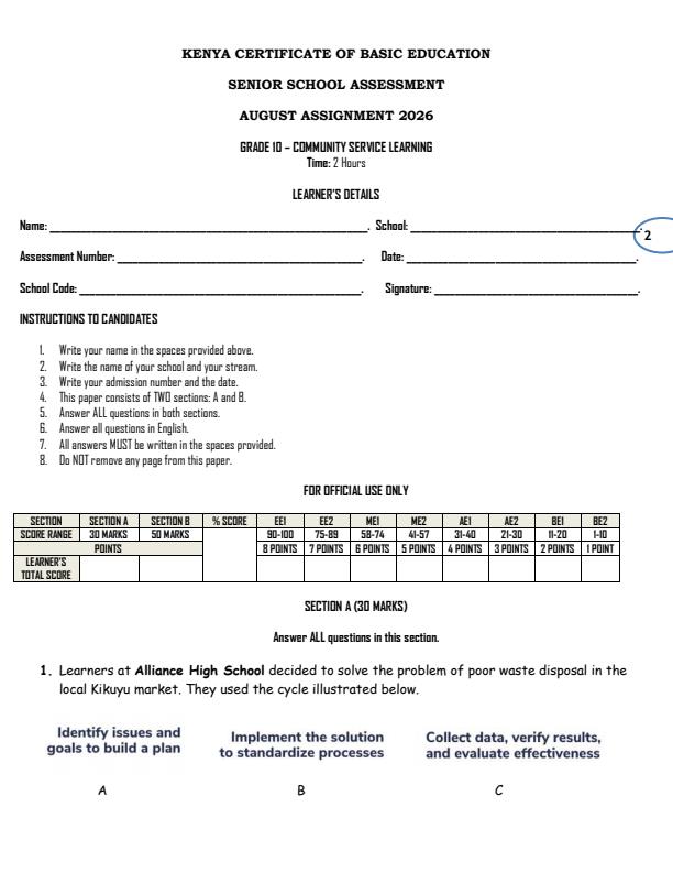 Page 2 – Grade 10 August 2026 Arts & Sports Activities Holiday Assignment - Full Set – Kenyaplex