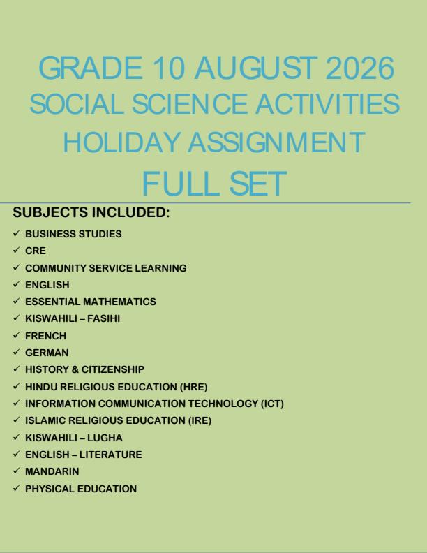 Page 1 – Grade 10 August 2026 Social Science Activities Holiday Assignment - Full Set – Kenyaplex