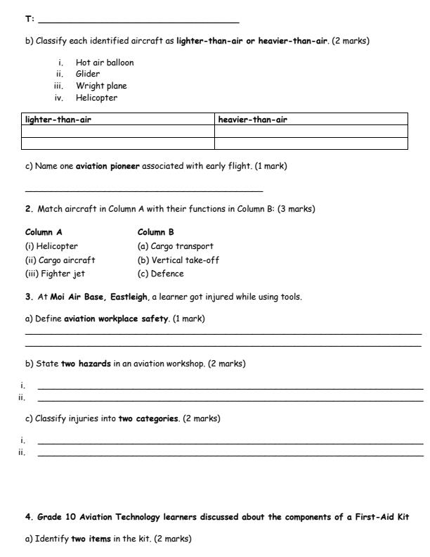 Page 2 – Grade 10 Aviation August 2026 Holiday Assignment – Kenyaplex
