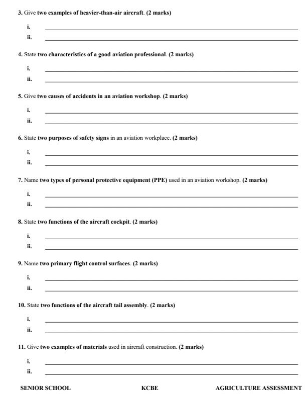 Page 2 – Grade 10 Aviation Technology December 2026 Holiday Assignment – Kenyaplex
