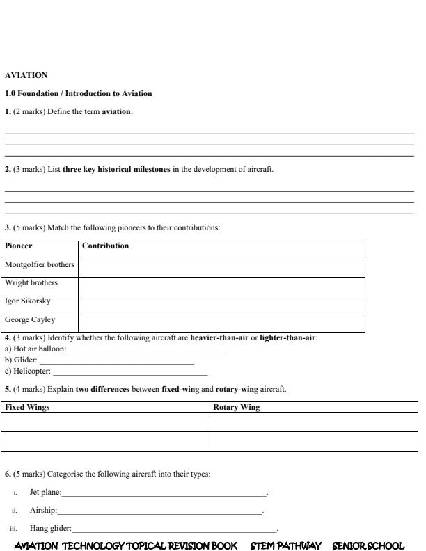 Page 2 – Grade 10 Aviation Technology Topical Questions – Kenyaplex