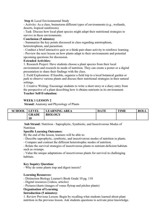 Page 2 – Grade 10 Biology Lesson Plans Term 2 - Distinction – Kenyaplex