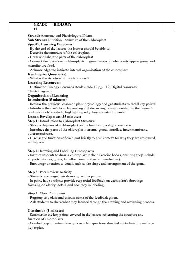 Page 4 – Grade 10 Biology Lesson Plans Term 2 - Distinction – Kenyaplex