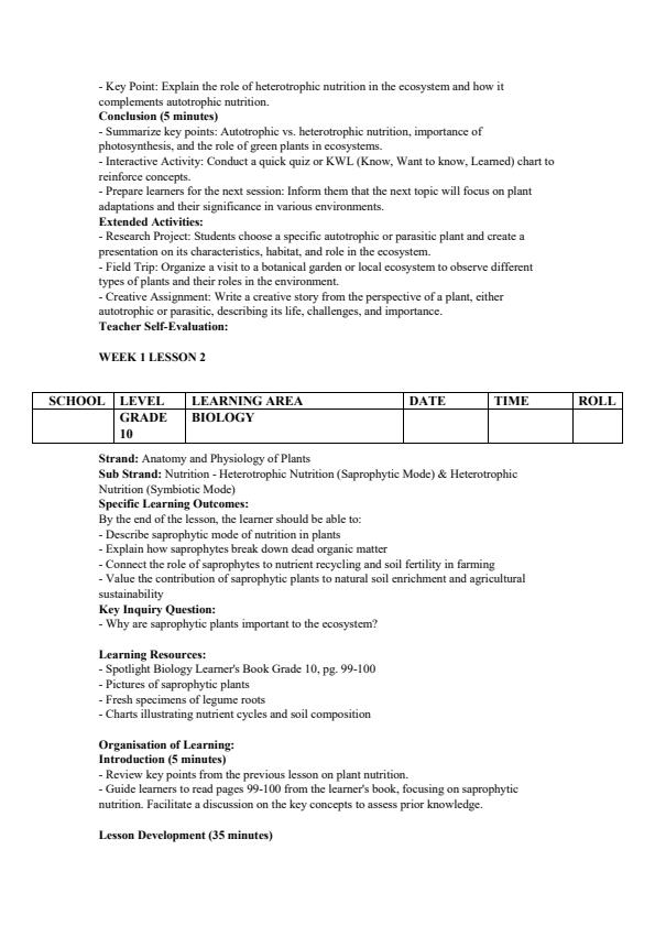 Page 2 – Grade 10 Biology Lesson Plans Term 2 - Spotlight – Kenyaplex