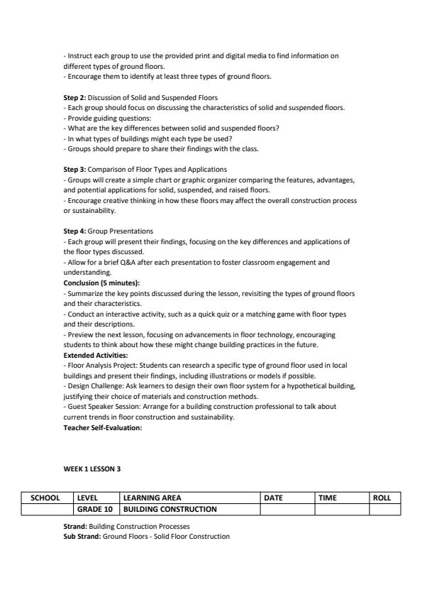 Page 3 – Grade 10 Building Construction Lesson Plans Term 3  – Kenyaplex