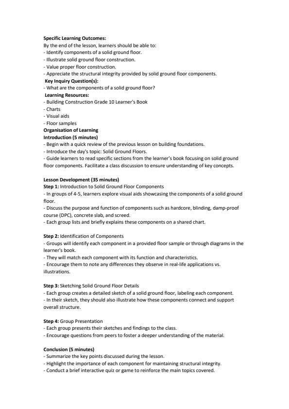 Page 4 – Grade 10 Building Construction Lesson Plans Term 3  – Kenyaplex