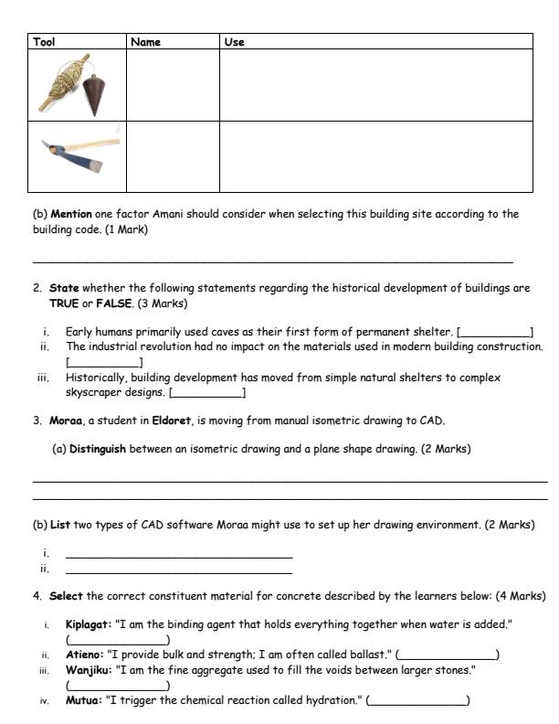 Page 2 – Grade 10 Building and Construction August 2026 Holiday Assignment – Kenyaplex