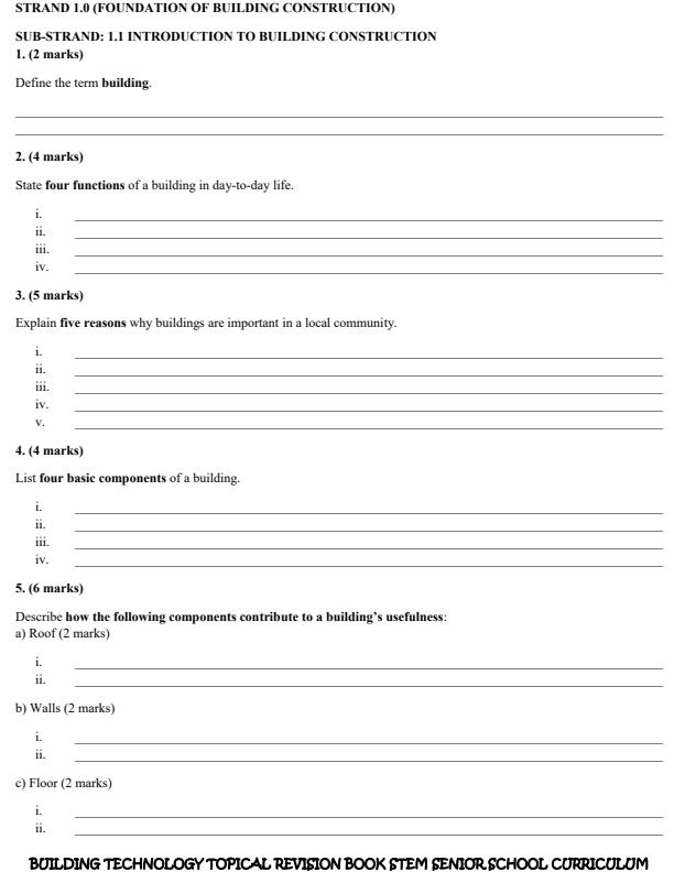 Page 2 – Grade 10 Building and Construction Topical Questions – Kenyaplex