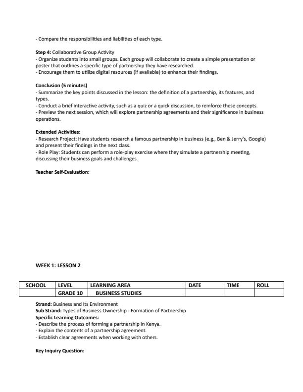 Page 2 – Grade 10 Business Studies Lesson Plans Term 2 - Master Business Studies – Kenyaplex