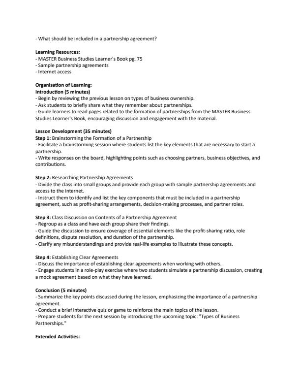 Page 3 – Grade 10 Business Studies Lesson Plans Term 2 - Master Business Studies – Kenyaplex