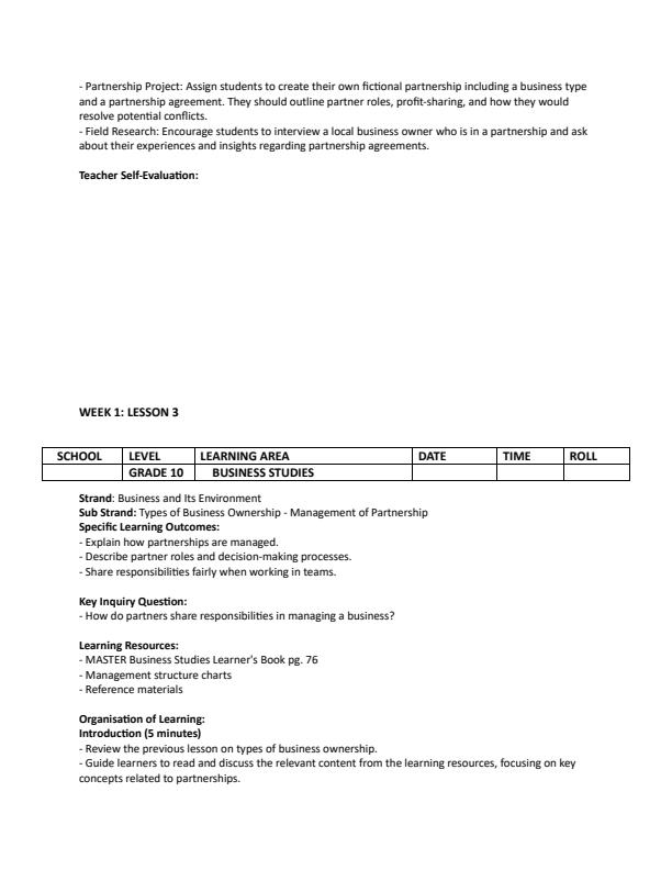Page 4 – Grade 10 Business Studies Lesson Plans Term 2 - Master Business Studies – Kenyaplex