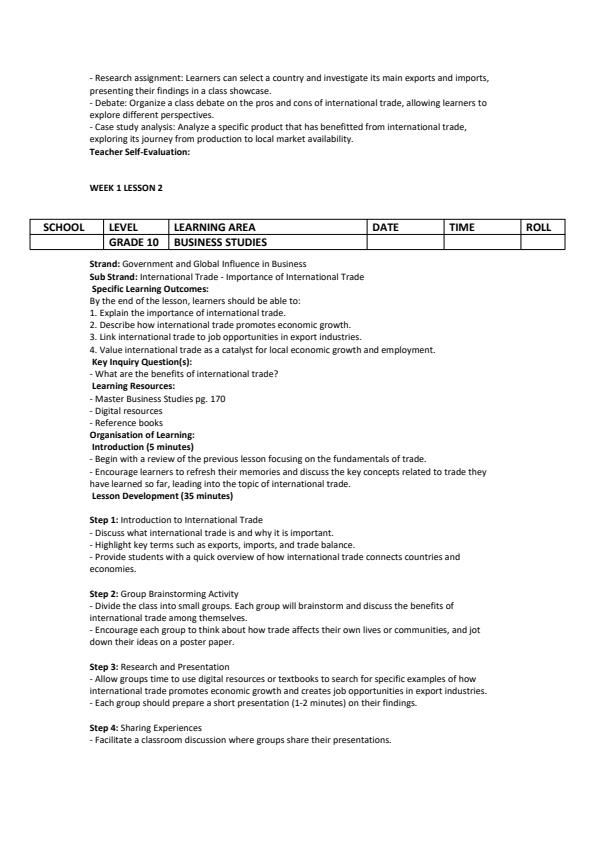 Page 2 – Grade 10 Business Studies Lesson Plans Term 3 - Master – Kenyaplex