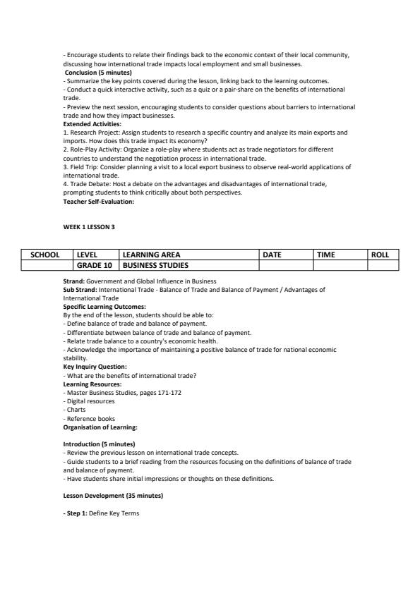 Page 3 – Grade 10 Business Studies Lesson Plans Term 3 - Master – Kenyaplex