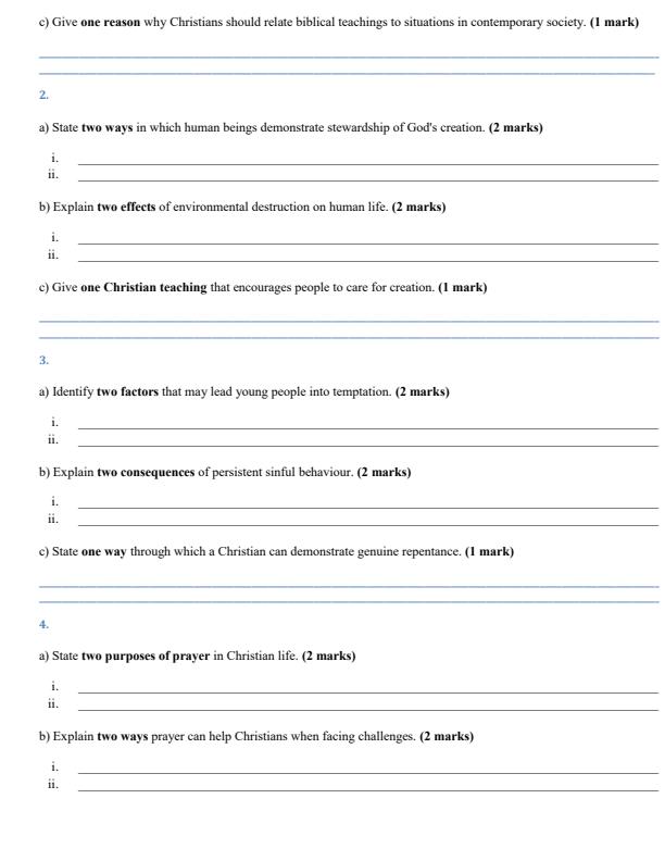 Page 2 – Grade 10 CRE December 2026 Holiday Assignment – Kenyaplex
