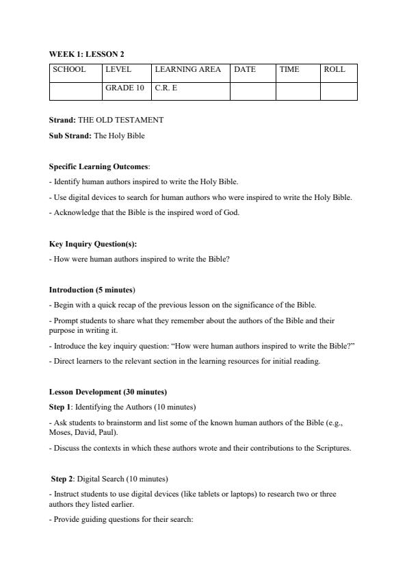 Page 3 – Grade 10 CRE Lesson Plans Term 1 – Kenyaplex