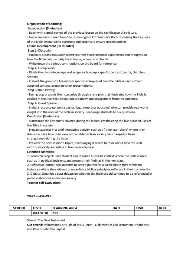 Page 3 – Grade 10 CRE Lesson Plans Term 2 - Hummingbird – Kenyaplex