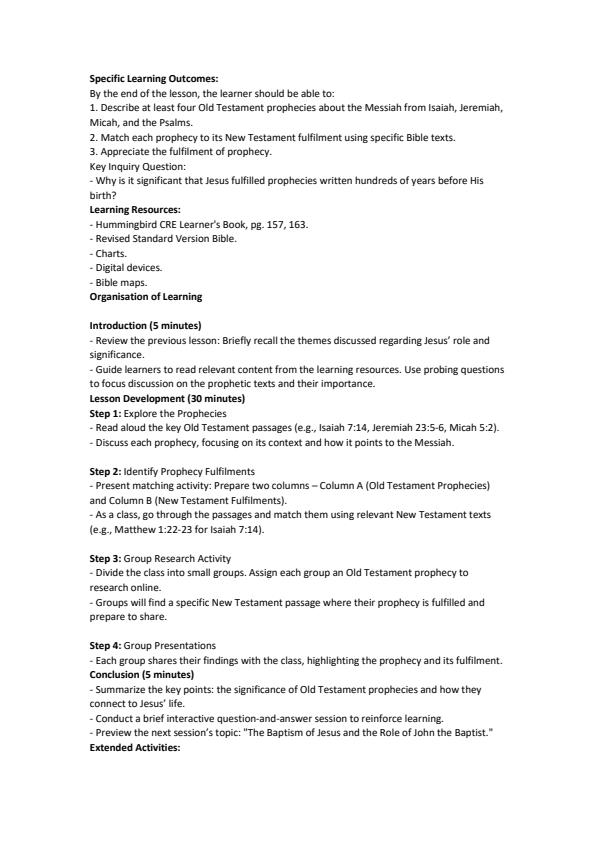 Page 4 – Grade 10 CRE Lesson Plans Term 2 - Hummingbird – Kenyaplex