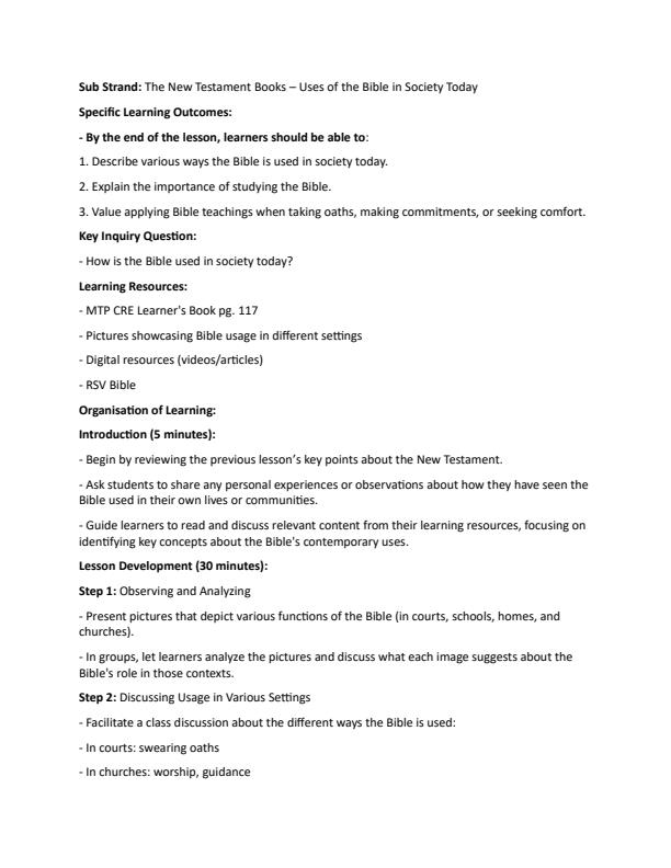 Page 4 – Grade 10 CRE Lesson Plans Term 2 - MTP – Kenyaplex