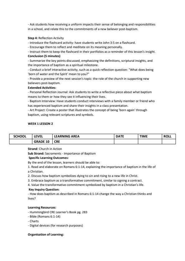 Page 2 – Grade 10 CRE Lesson Plans Term 3 - Hummingbird – Kenyaplex