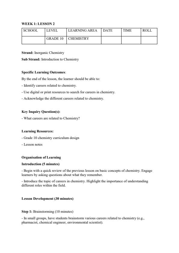 Page 3 – Grade 10 Chemistry Lesson Plans Term 1 – Kenyaplex